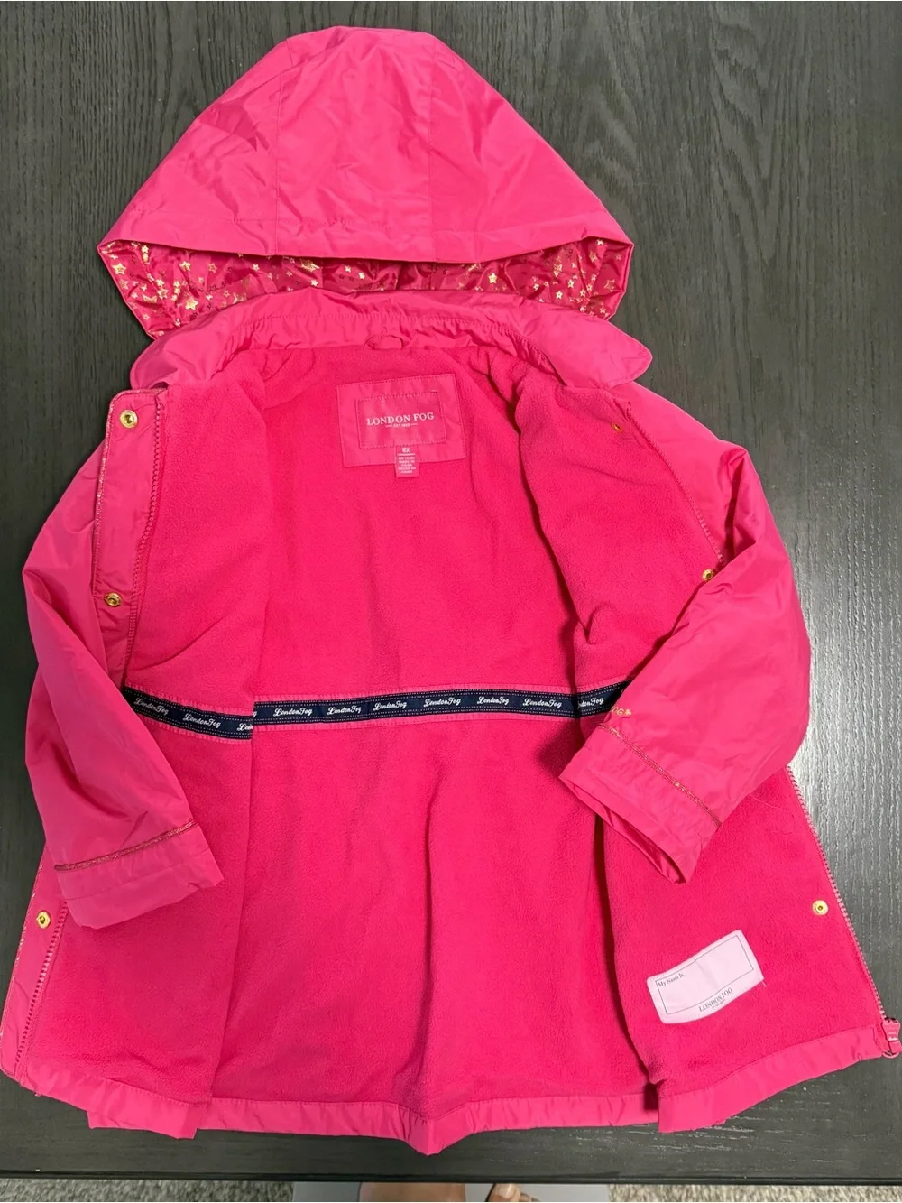 London Fog Girls Pink Hooded Fleece Lined Jacket Coat Size 6X Bow Back